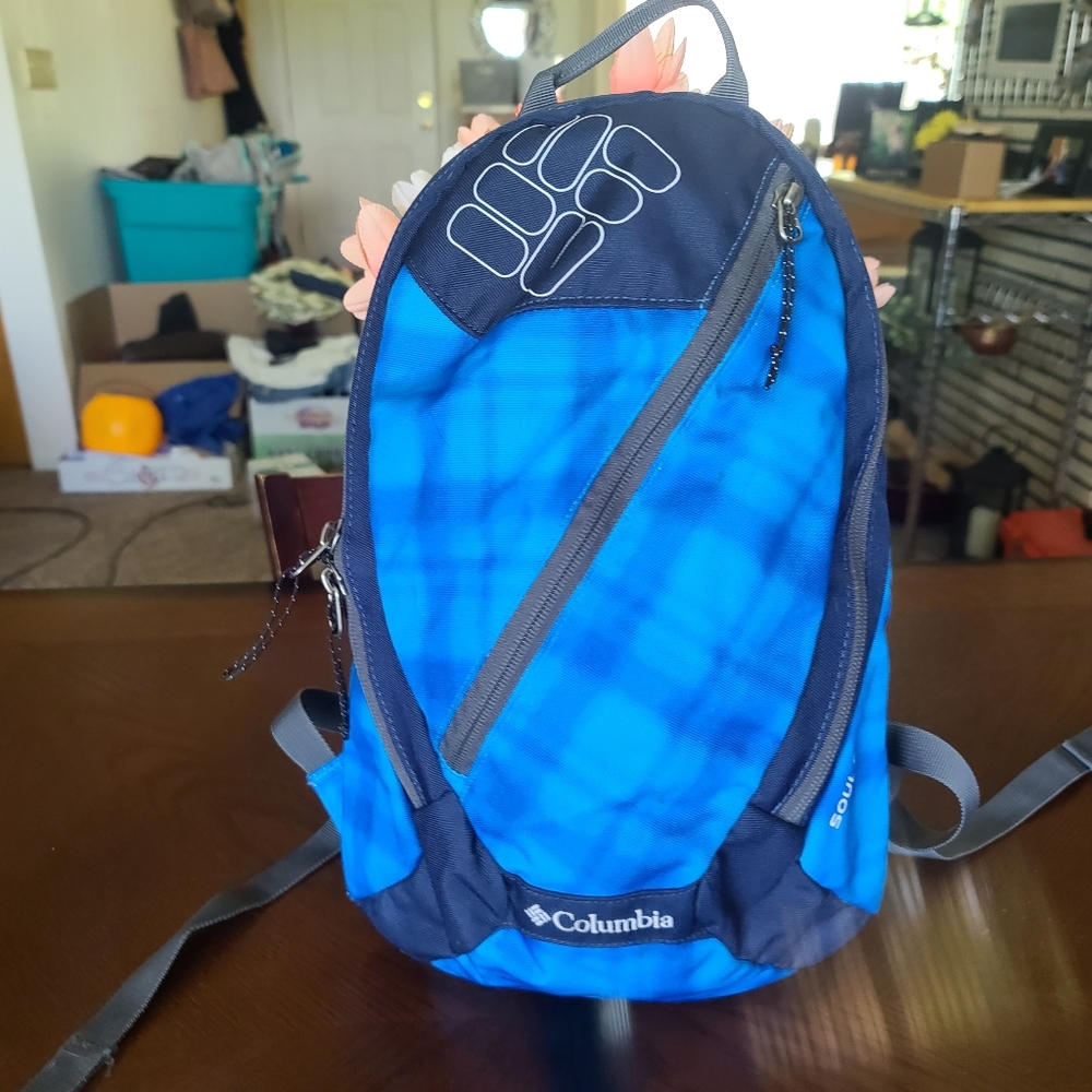 Columbia Soul Fly Sports Small Backpack Blue Plaid Gray 14 x 9.5